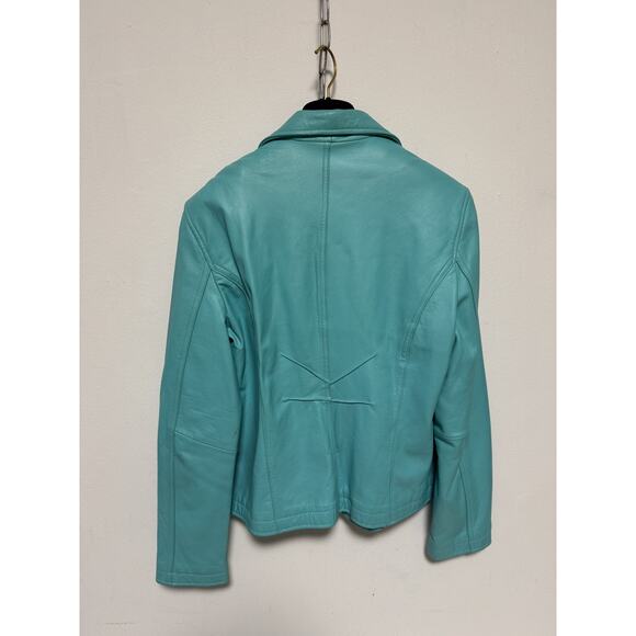 Wilsons Leather Maxima Jacket Womens XL Aqua Blue Fitted Blazer Genuine Leather - Picture 7 of 8